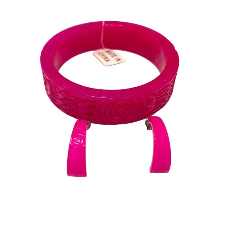 Pink Floral Bangle Bracelet. Resin material with matching Post back Earrings